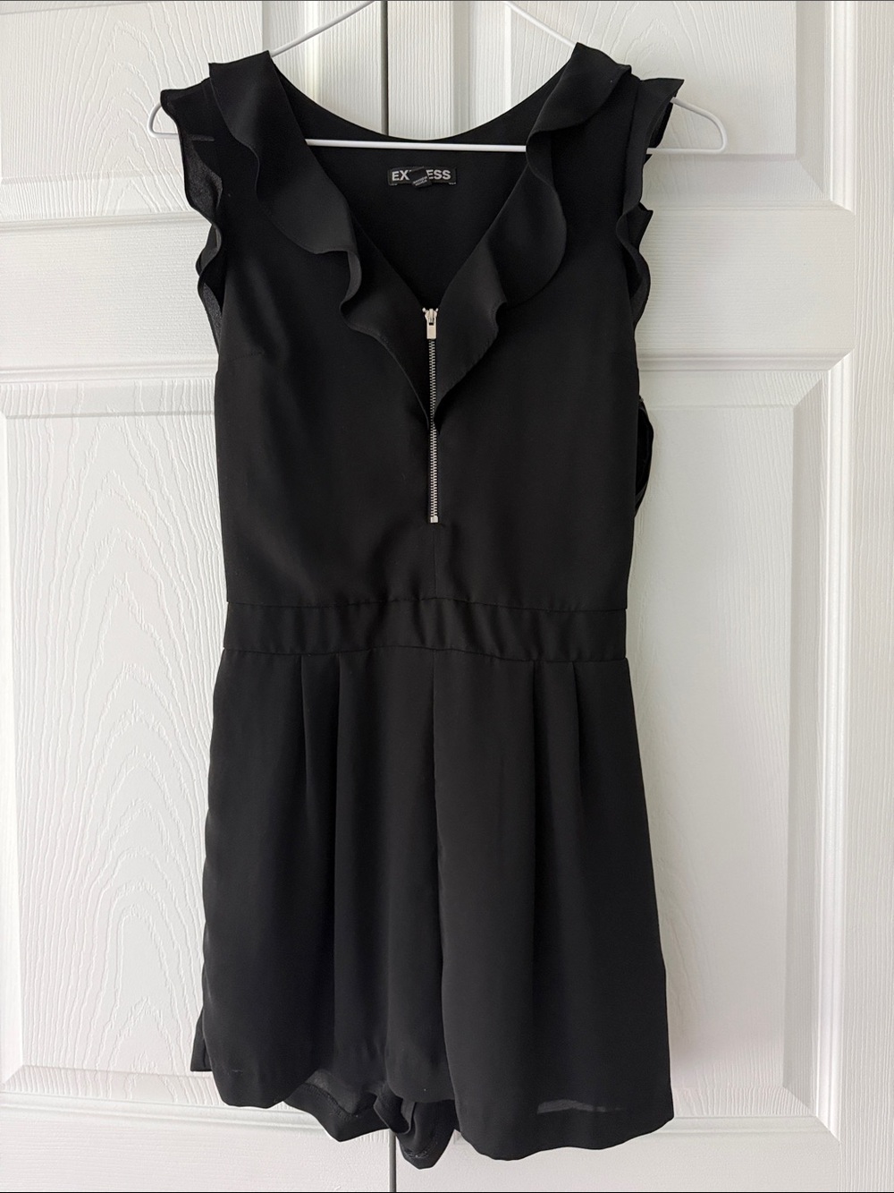Express Black Ruffle V-Neck Zip Romper